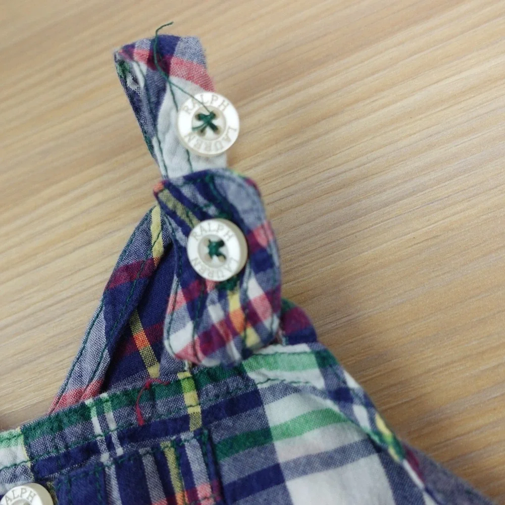 Ralph Lauren Overalls Baby 9M Blue Plaid Red Patchwork Madras Western‎ Summer